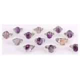 PURPLE NATURAL AMETHYST LADIES SILVER-TONE RINGS