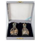 JAPANESE STERLING & GLASS SALT & PEPPER SHAKERS