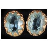 14K YELLOW GOLD LADIES STUD EARRINGS W/ AQUAMARINE