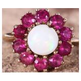 10K YELLOW GOLD LADIES RING W OPAL & PINK SAPPHIRE
