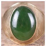 10K YELLOW GOLD CABOCHON NEPHRITE MENS RING