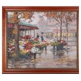 VALERY SEKRET FLOWER STALL PARIS OIL PAINTING