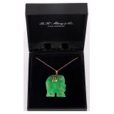14K YELLOW GOLD LADIES NECKLACE W/ JADE ELEPHANT