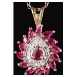 10K YELLOW/WHITE GOLD LADIES NECKLACE W RUBY DIAS