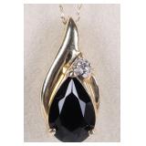 14K YELLOW GOLD LADIES NECKLACE W/ OBSIDIAN & DIA