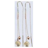 14K YELLOW GOLD LADIES DANGLE EARRINGS W/ BAUBLES