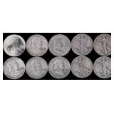 ASSORTED 90% SILVER U.S. HALF DOLLARS - (10)