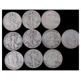 ASSORTED 90% SILVER U.S. HALF DOLLARS - (10)