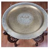 VINTAGE BRASS BIRD & FLOWER CARVED TRAY TABLE