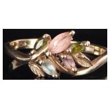 10K YELLOW GOLD LADIES RING PINK SAPPH TOPAZ SPINL