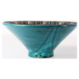 VINTAGE PERSIAN TURQUOISE GLAZED METAL DECO BOWL