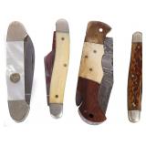 ASSORTED VINTAGE DAMASCUS/ SOLID POCKET KNIVES-(4)