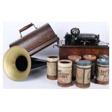 ANTIQUE EDISON STANDARD PHONOGRAPH W/ 7 CYLINDERS