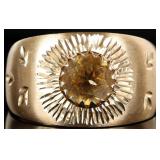 14K YELLOW GOLD CITRINE FLORAL CARVED LADIES RING