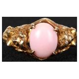 14K YELLOW GOLD PINK CORAL MERMAID LADIES RING