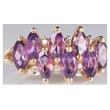 10K YELLOW GOLD LADIES RING W/ DIAMONDS & AMETHYST
