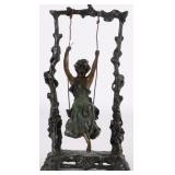 AUGUSTE MOREAU GIRL ON SWING BRONZE SCULPTURE