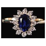 10K YELLOW GOLD SAPPHIRE DIAMOND LADIES RING