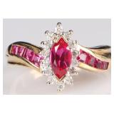 10K YELLOW GOLD PINK RUBY DIAMOND LADIES RING