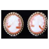 14K YELLOW GOLD CAMEO PORTRAIT LADIES EARRINGS