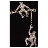14K GOLD & 925 CIRCUS MONKEYS LADIES BROOCH/PEND