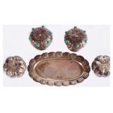 MEXICO STERLING SILVER PUMPKIN SHAKERS W/ TRAY (2)