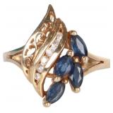 14K YELLOW GOLD LADIES RING W/ DIAMONDS & TOPAZ