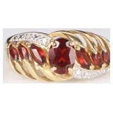 10K YELLOW GOLD GARNET DIAMOND LADIES RING