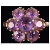 10K YELLOW GOLD AMETHYST CLUSTER LADIES RING