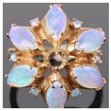 14K YELLOW GOLD OPAL FLOWER DESIGN LADIES RING