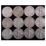 ASSORTED 90% SILVER WALKING LIBERTY HALVES - (12)