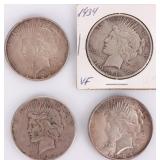 90% SILVER ASSORTED LIBERTY PEACE DOLLARS - (4)
