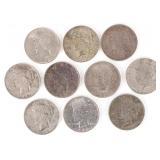 90% SILVER LIBERTY PEACE DOLLARS - (10)