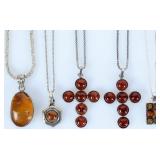 STERLING SILVER JEWELRY WITH AMBER LOT OF 9