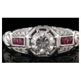 VS2 DIAMOND 18K WHITE GOLD LADIES RING W/ RUBY
