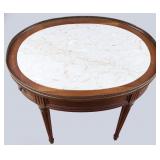 ANTIQUE WOOD MARBLE TOP TABLE W/ DRAWERS