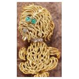 18K YELLOW GOLD SHEEPDOG PENDANT EMERALDS & DIAS