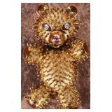 18K YELLOW GOLD TEDDY BEAR PENDANT W/ DIAS & RUBY