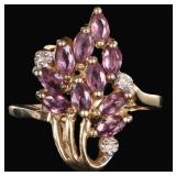 10K YELLOW GOLD LADIES RING ROSE TOPAZ & DIAMONDS