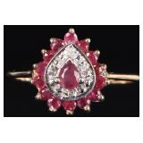 10K YELLOW GOLD LADIES RING W/ RUBIES & DIAMONDS