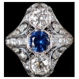 1.68CTW NATURAL DIA & SPINEL PLAT. ART DECO RING