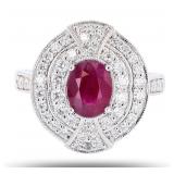 1.28CT BURMESE RUBY PLATINUM LADIES RING W DIA GIA
