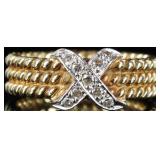 14K YELLOW GOLD TRIPLE COIL DIAMOND X LADIES RING