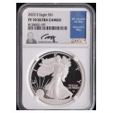 2023 S FINE SILVER U.S. EAGLE PF-70 UC NGC SIGNED