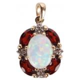 10K YELLOW GOLD LADIES PENDANT W/ OPAL GARNET DIAS
