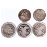 ASSORTED FINE SILVER 1 OZ BULLION ROUNDS - (5)