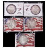 ASSORTED FINE SILVER AMERICAN EAGLES RT - (5)