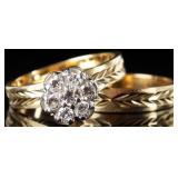 14K LADIES DIAMOND CLUSTER WEDDING SET