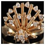 14K YELLOW GOLD DIAMOND ROTATING FAN LADIES RING