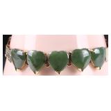 14K YELLOW GOLD SPINACH JADE HEART LADIES BRACELET